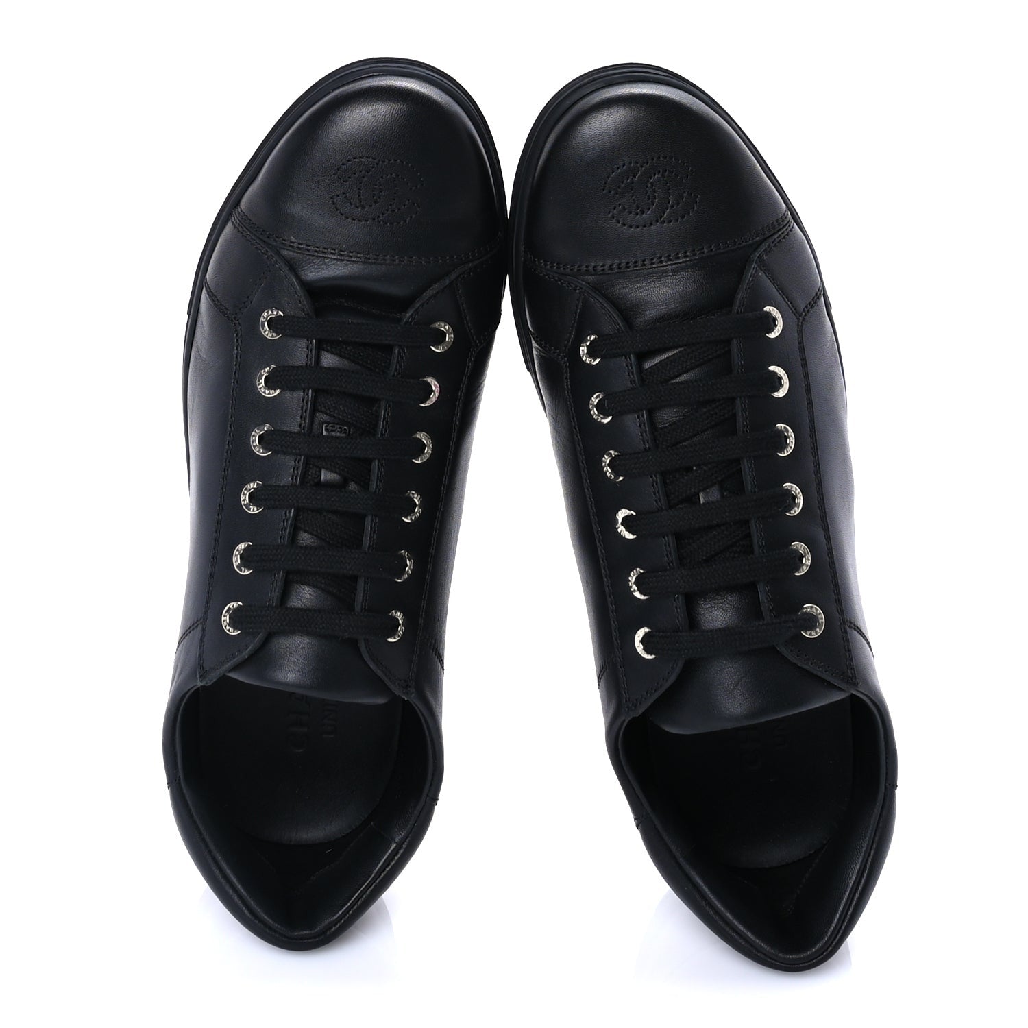Chanel Calfskin Mens CC Cap Toe Sneakers 41 Black 5 of 8