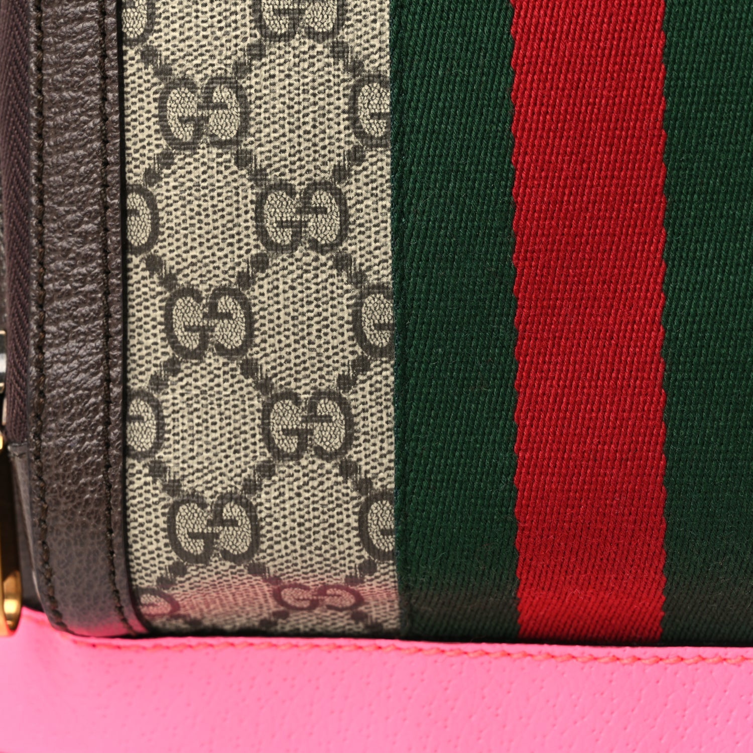 Gucci GG Supreme Monogram Textured Dollar Calfskin Web Small Ophidia Day Backpack Beige Ebony Fluorescent Fuchsia 9 of 9