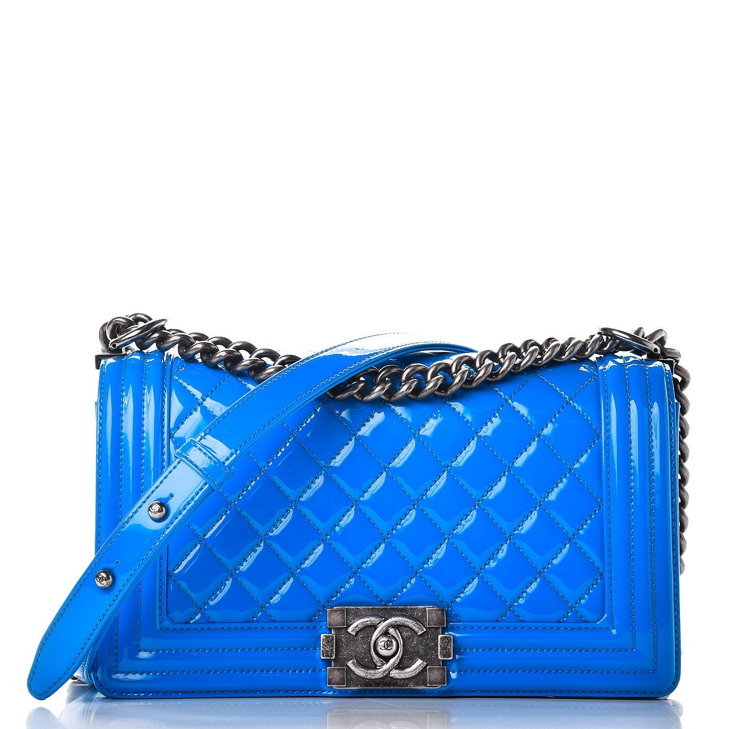 Chanel Patent Calfskin Quilted Medium Boy Flap Blue 1 of 8