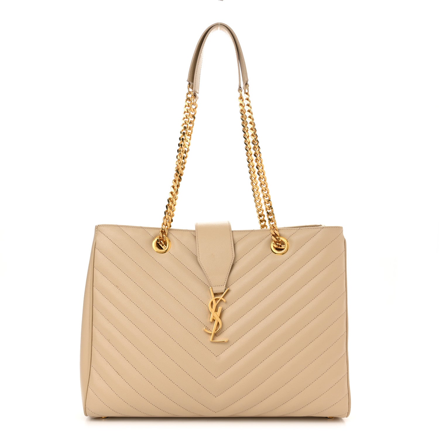 Saint Laurent Grain De Poudre Matelasse Chevron Monogram Shopping Bag Nude Powder 1 of 15