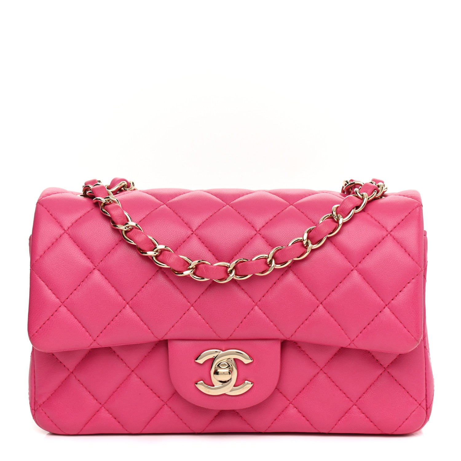 Chanel Lambskin Quilted Mini Rectangular Flap Fuchsia 2 of 22