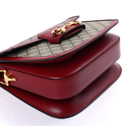 Gucci GG Supreme Monogram Azalea Calfskin Horsebit 1955 Shoulder Bag Beige Ebony New Cherry Red 7 of 8