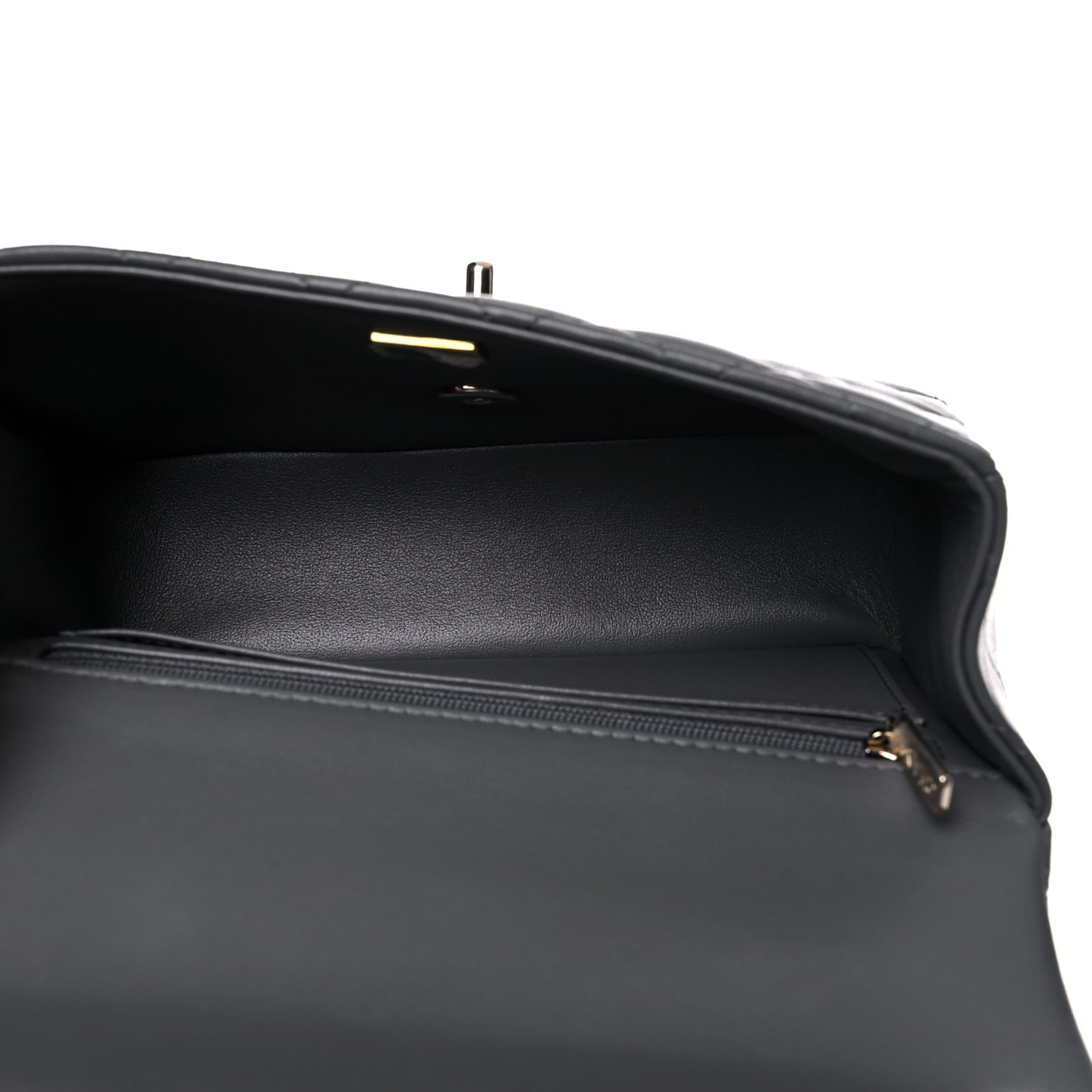 Lambskin Quilted Mini Top Handle Rectangular Flap Dark Grey