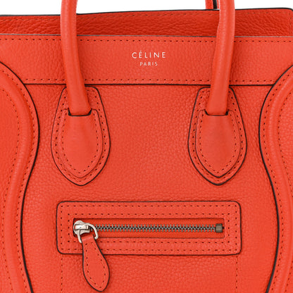 Celine Drummed Calfskin Nano Luggage Vermillion 9 of 11