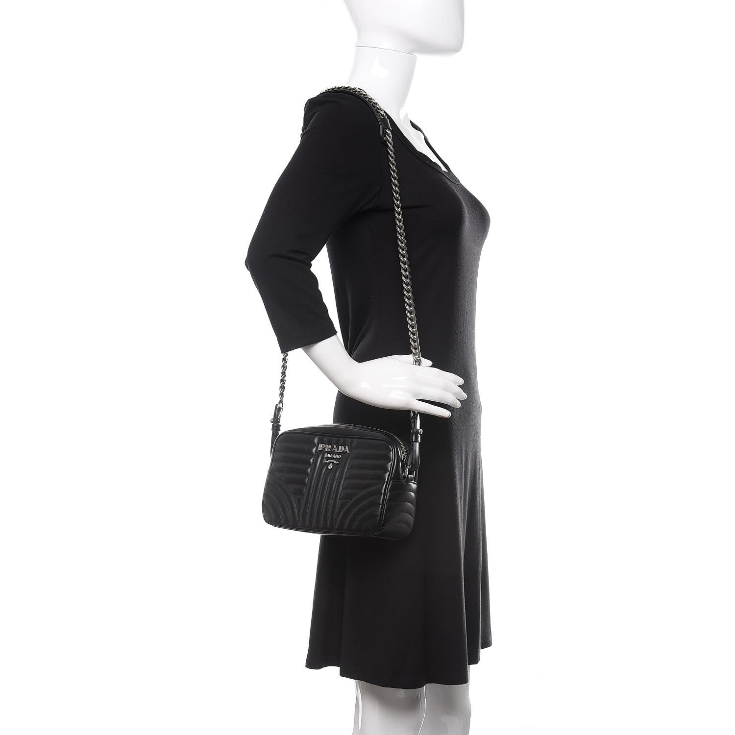 Prada Soft Calfskin Diagramme Crossbody Bag Black 3 of 12