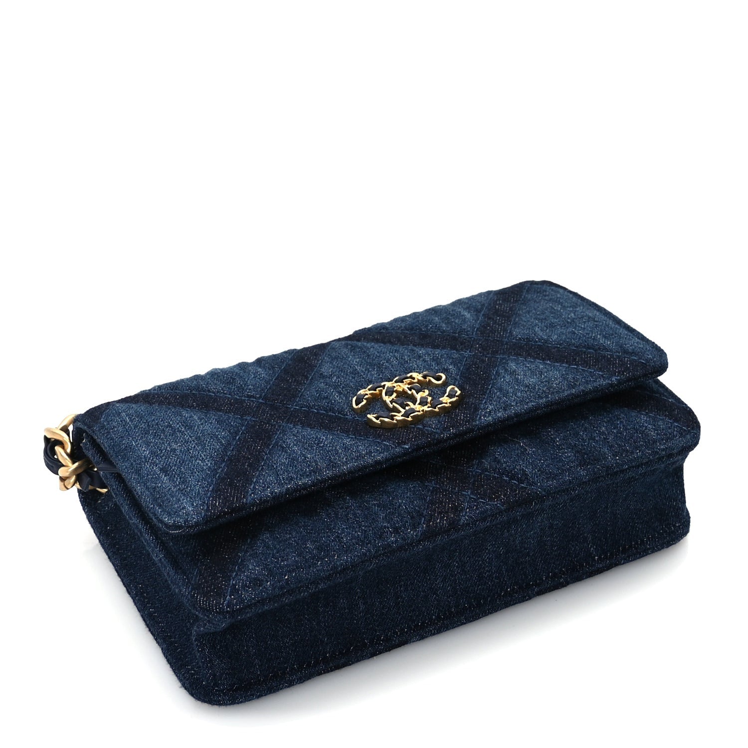 Chanel Denim Quilted 19 Wallet On Chain WOC  Blue 4 of 10
