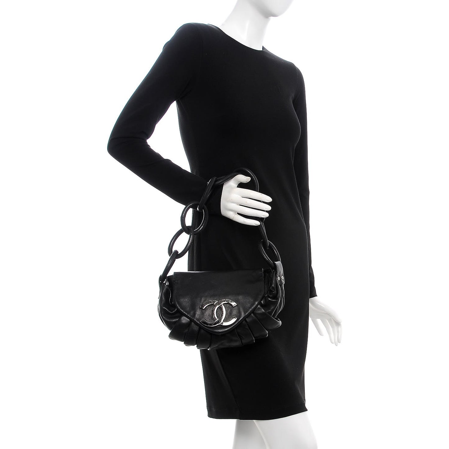 Lambskin Pleated CC Shoulder Bag Black