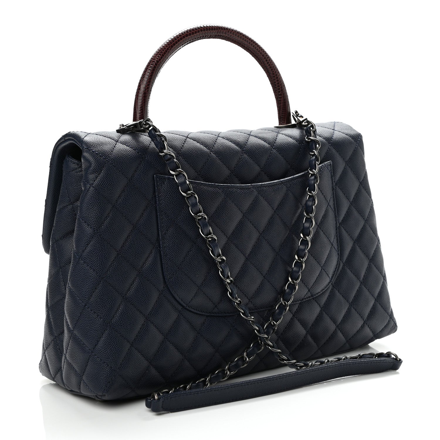 Chanel Caviar Lizard Quilted Medium Coco Handle Flap Navy 3 of 10