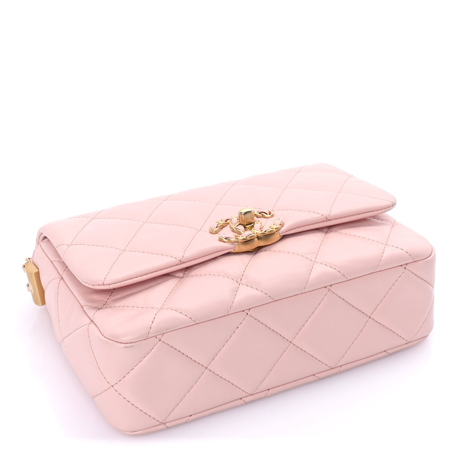 Chanel Crumpled Calfskin Quilted Braided CC Flap Light Pink 3 of 9