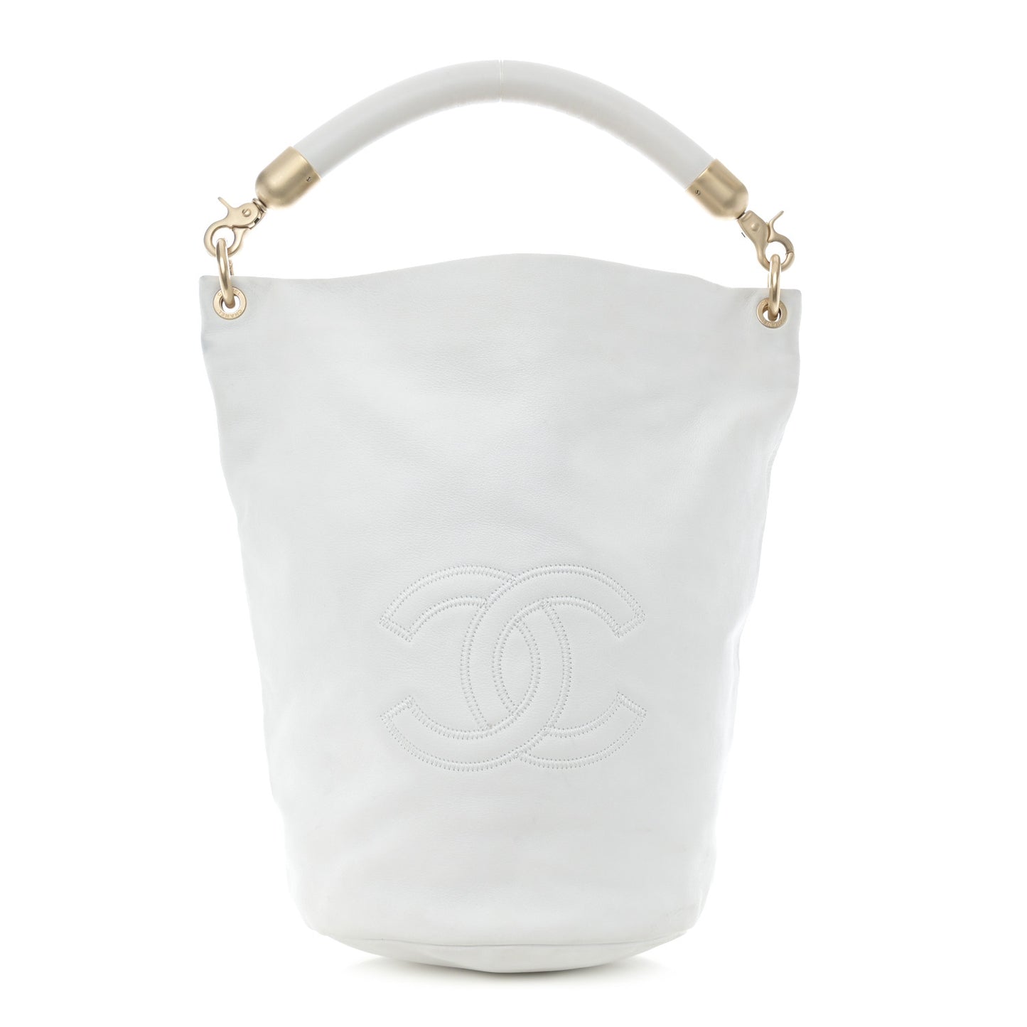 Calfskin CC Bucket Hobo White