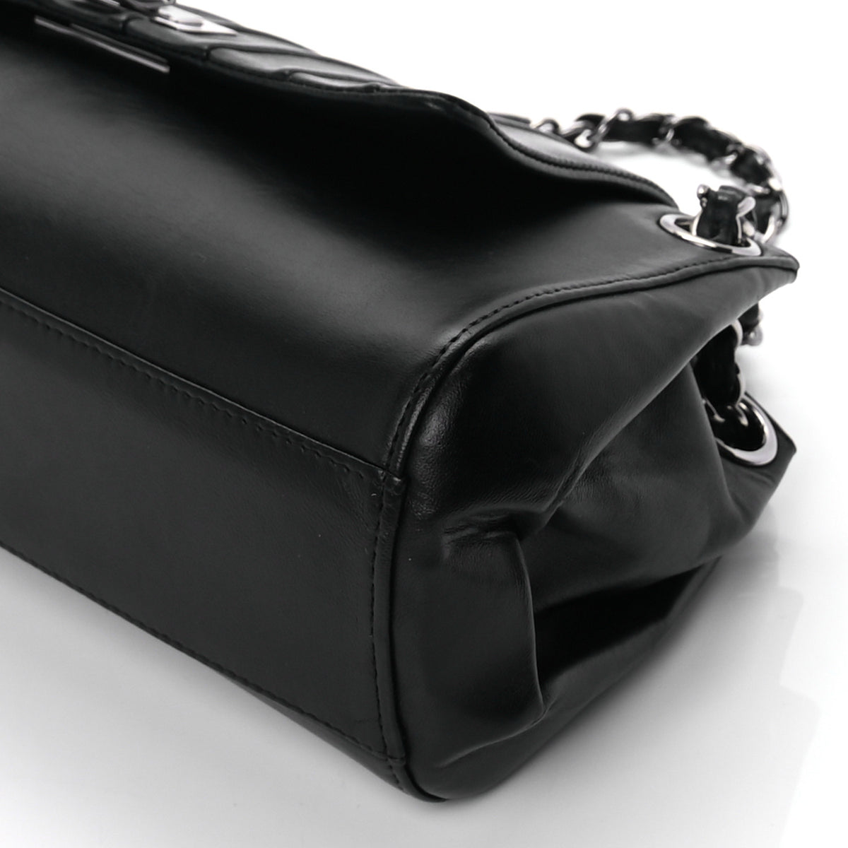 Lambskin Vertical Quilt Small Accordion Flap Black