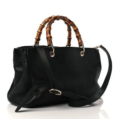 Gucci Pebbled Calfskin Medium Bamboo Shopper Tote Black 3 of 7