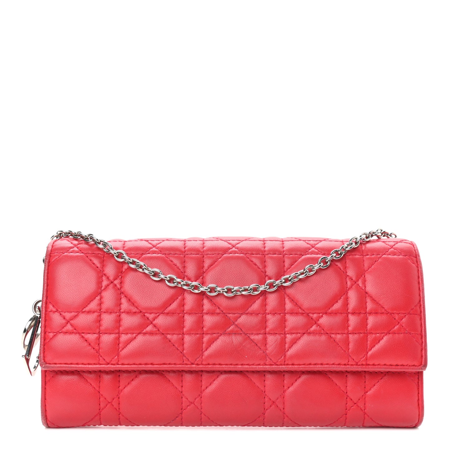 Lambskin Cannage Rendez-vous Chain Wallet Red