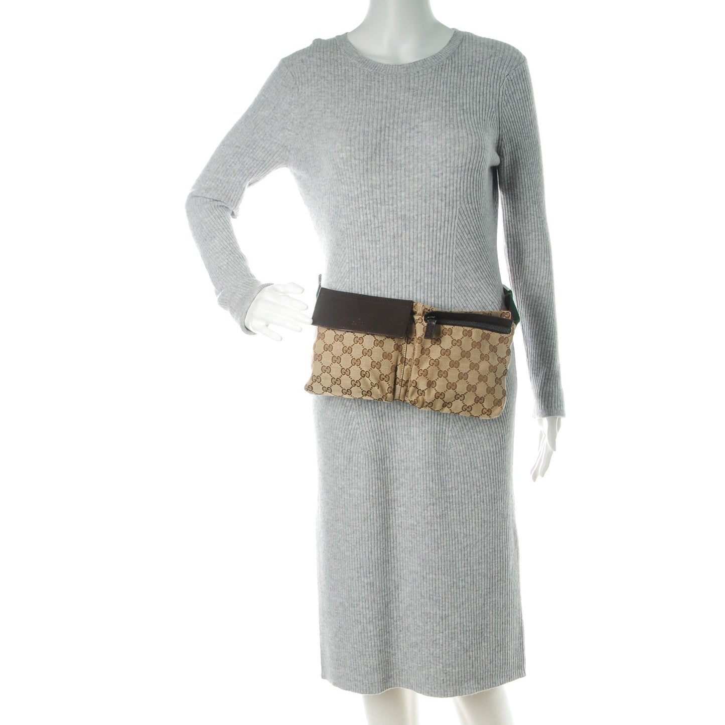 GG Monogram Double Pocket Belt Bag Dark Brown