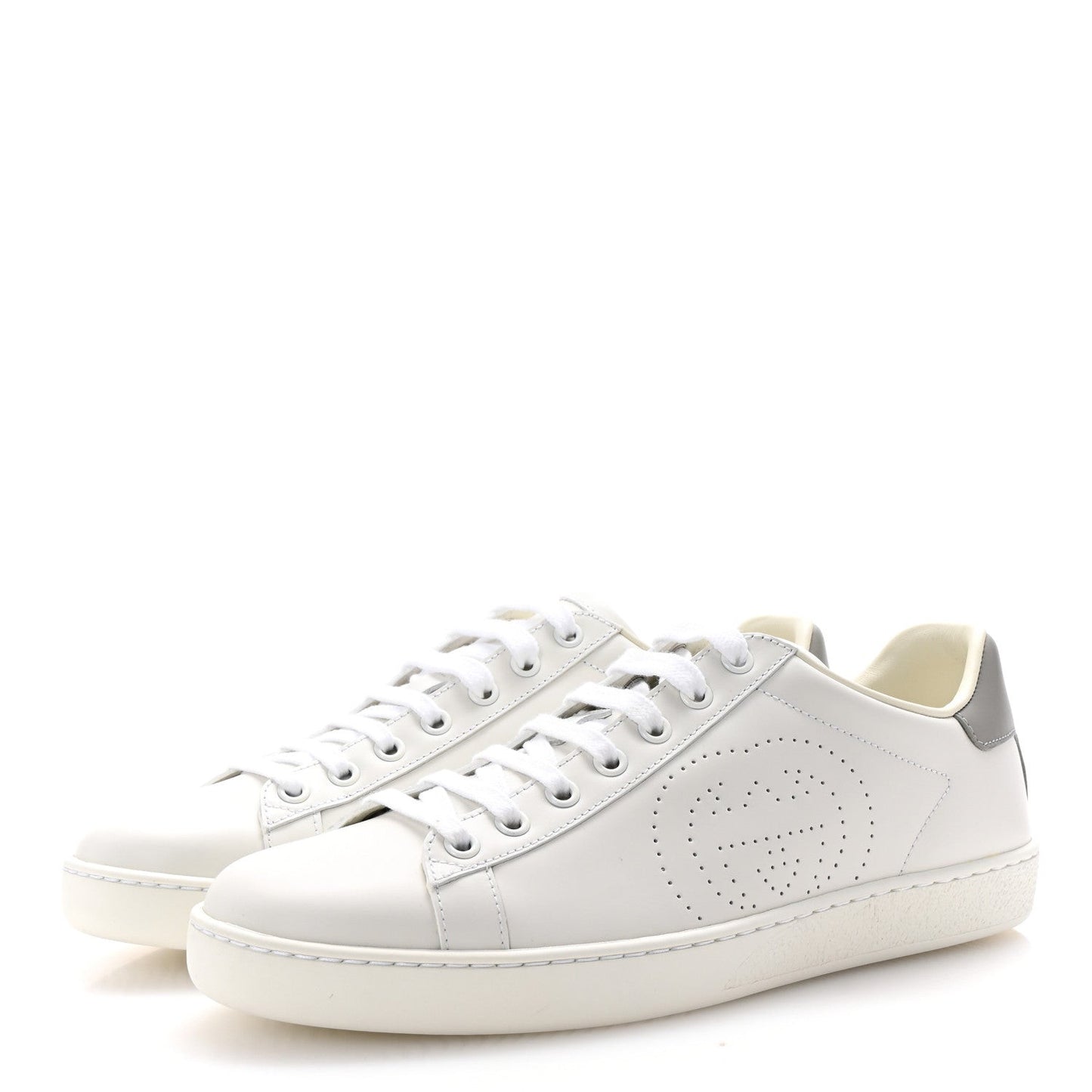 Calfskin InterLocking G Perforated Womens Ace Sneakers 38.5 White Grey Sky