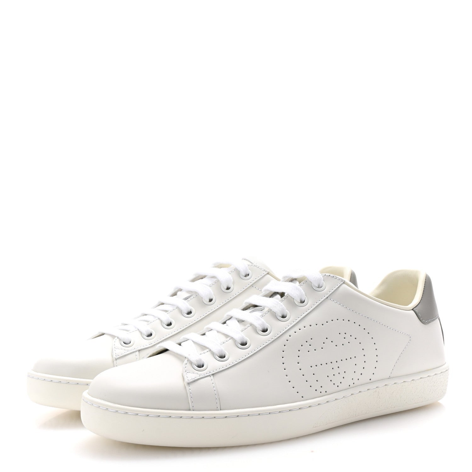 Gucci Calfskin InterLocking G Perforated Womens Ace Sneakers 38.5 White Grey Sky 4 of 7