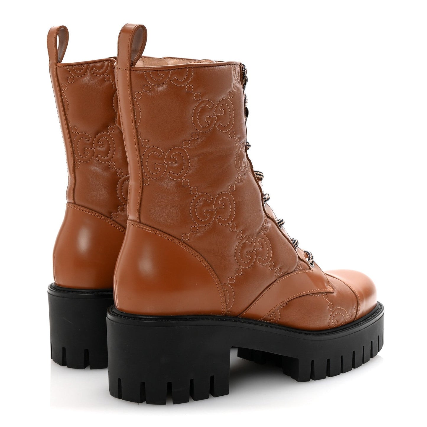 Cordovan Lux Nappa GG Matelasse Lace Up 60mm Combat Boots 37.5 Dark Hazel Brown