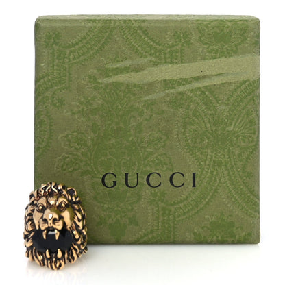 Gucci Metal Crystal Lion Head Ring 19 Black Aged Gold 5 of 5