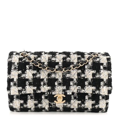 Chanel Tweed Quilted Medium Double Flap Black Ecru White 1 of 13