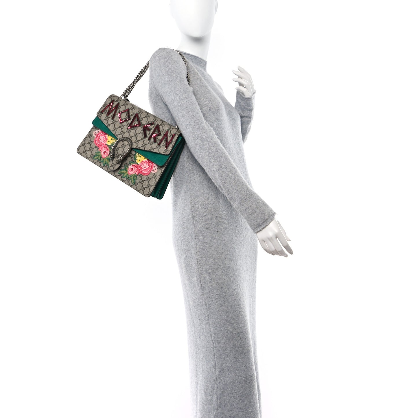 GG Supreme Monogram Embroidered Medium Dionysus Shoulder Bag Emerald