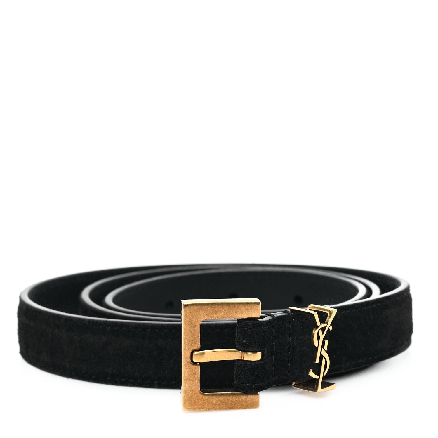 Saint Laurent Suede Calfskin Monogram Square Buckle Belt 85 34 Black 1 of 5