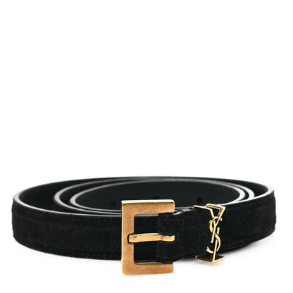 Saint Laurent Suede Calfskin Monogram Square Buckle Belt 85 34 Black 1 of 5