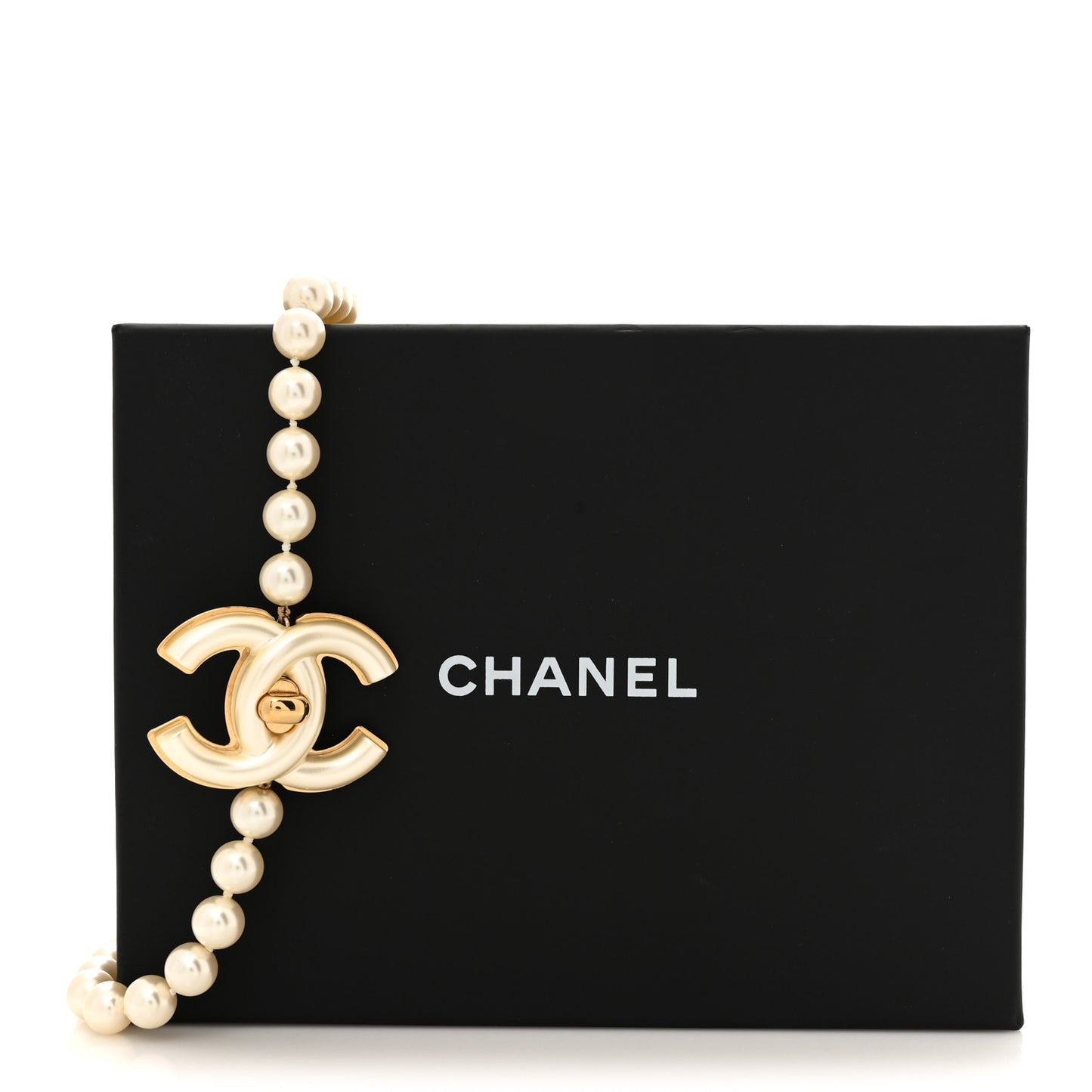 Pearl CC Turnlock Long Necklace Gold