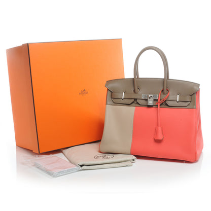 Hermes Togo Tadelakt Swift Casaque Tri-Color Birkin 35 Rose Jaipur Argile Etoupe 10 of 11