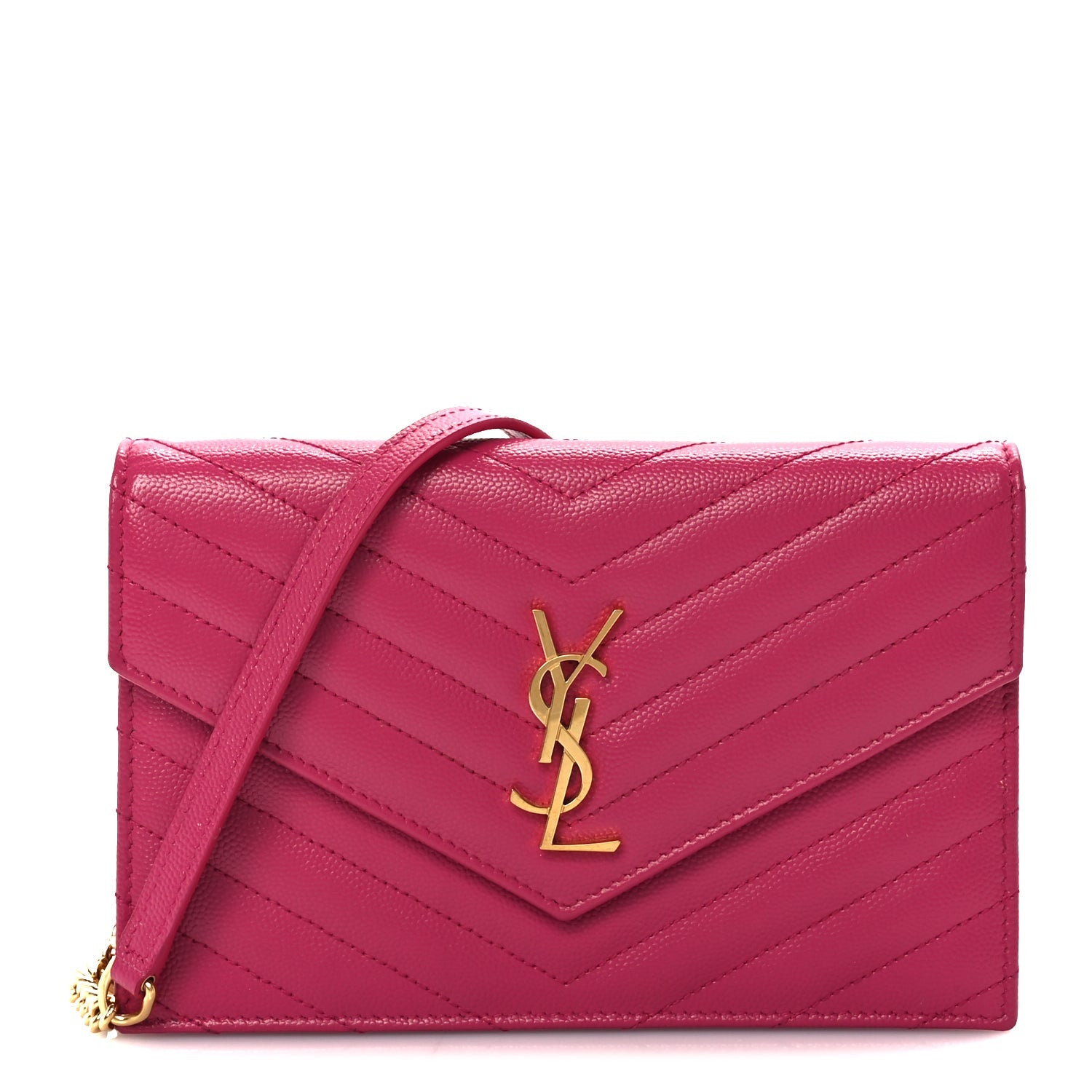 Saint Laurent Grain De Poudre Matelasse Chevron Monogram Envelope Chain Wallet Fresh Fuchsia 1 of 8