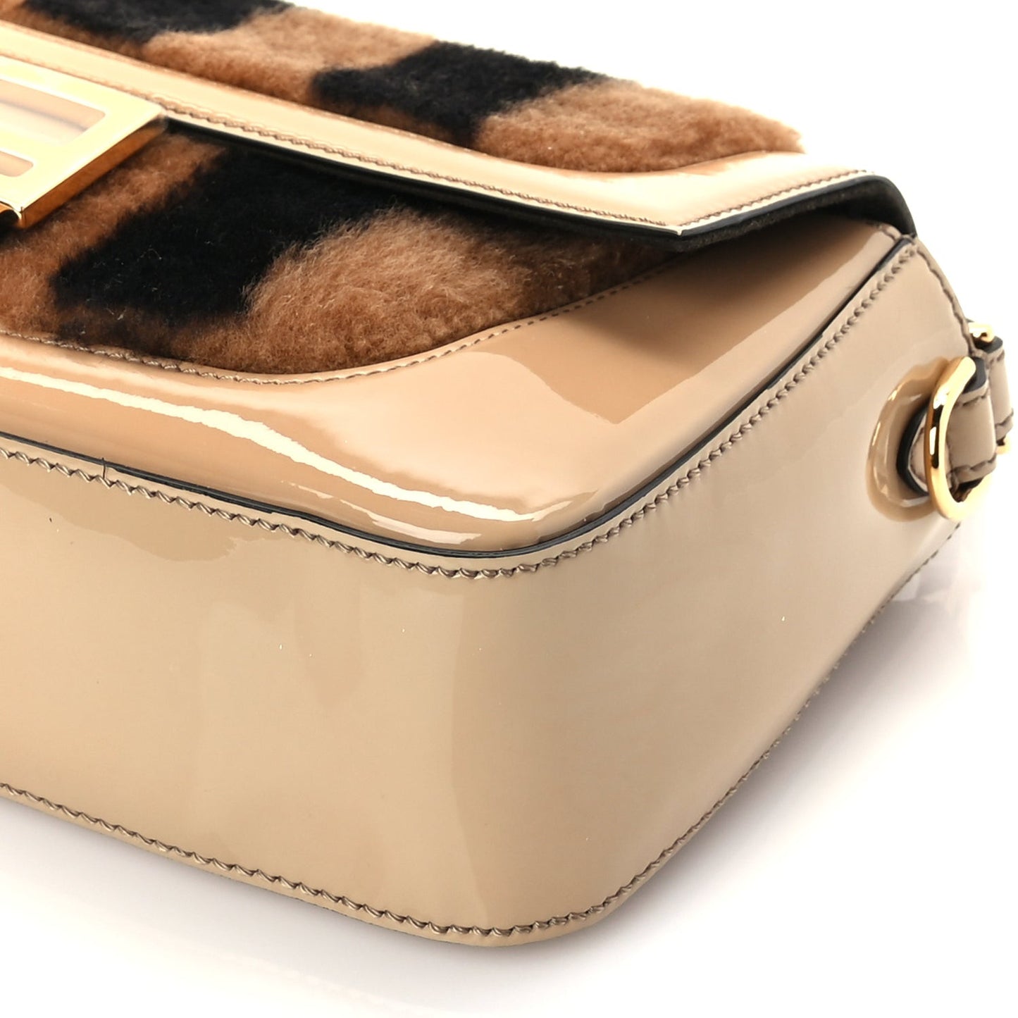 Shearling Vitello Vernice Mou Pequin Striped Baguette  Tobacco Black Tortora
