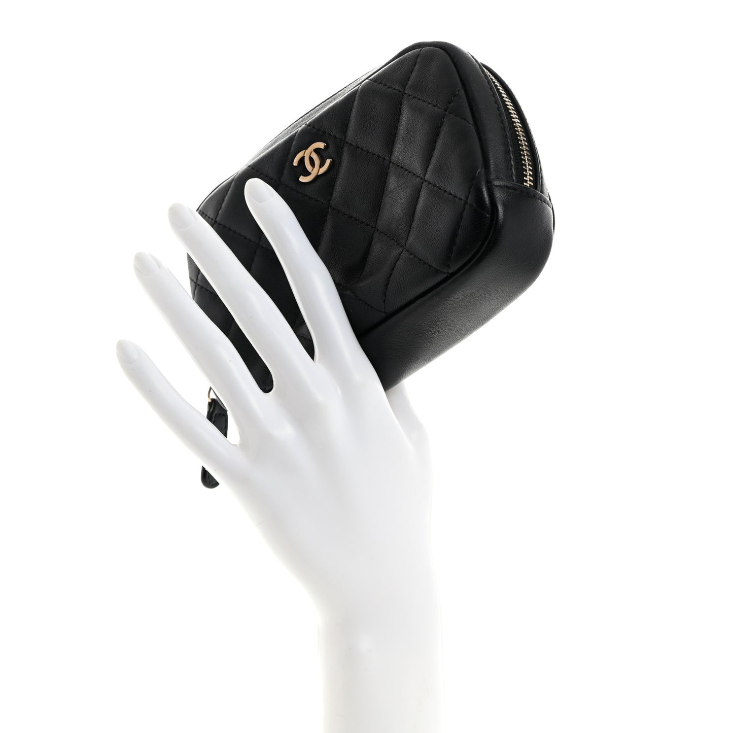 Lambskin Quilted Small Curvy Pouch Cosmetic Case Black