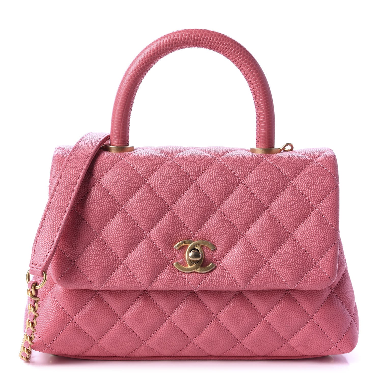 Chanel Caviar Lizard Embossed Quilted Mini Coco Handle Flap Pink 1 of 12