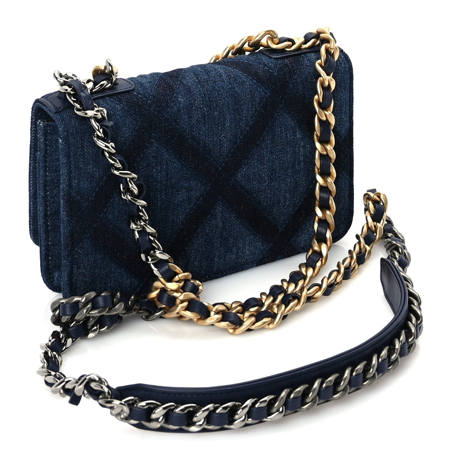 Chanel Denim Quilted 19 Wallet On Chain WOC  Blue 3 of 10