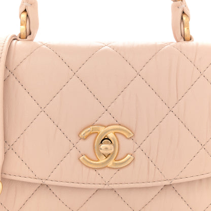 Chanel Crumpled Lambskin Quilted Mini CC Links Top Handle Flap Beige 8 of 11