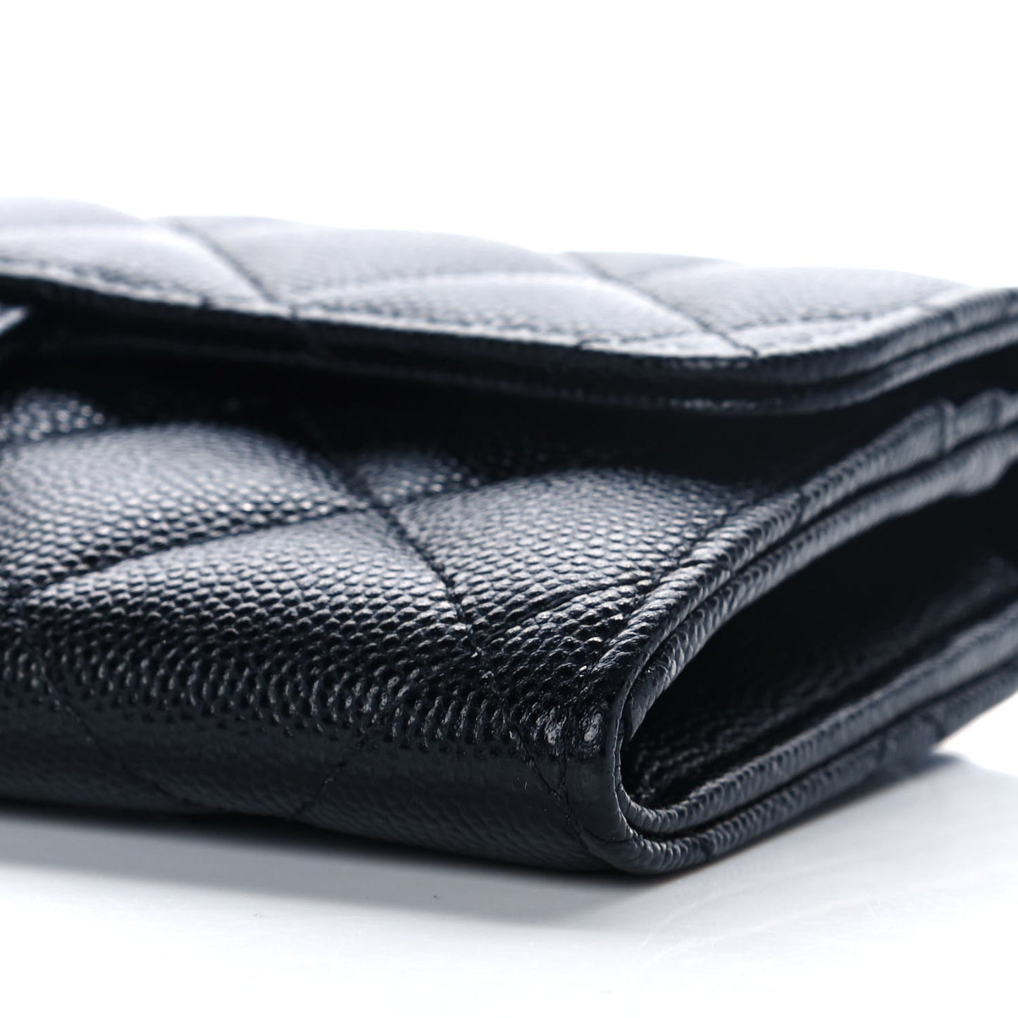 Caviar Quilted Medium Gusset Flap Wallet Black