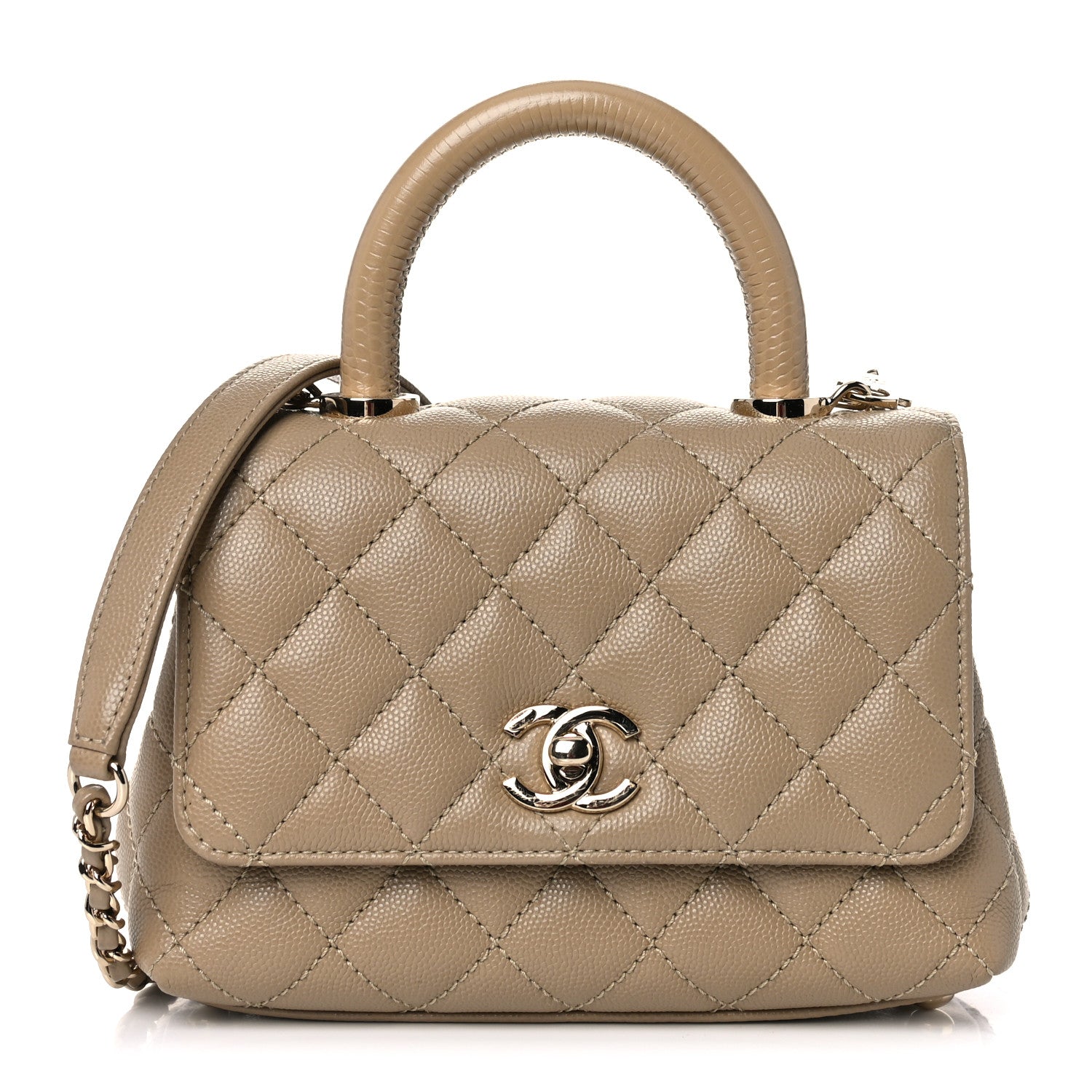 Chanel Caviar Lizard Embossed Quilted Extra Mini Coco Handle Flap Dark Beige 1 of 9