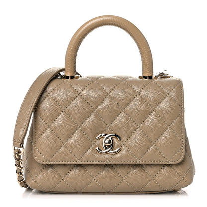 Chanel Caviar Lizard Embossed Quilted Extra Mini Coco Handle Flap Dark Beige 1 of 9