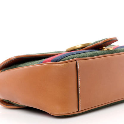 Gucci Loden Fabric Cuoio Harness Web Matelasse Horizontal Small GG Marmont Shoulder Bag Underwood Blue Red Harness Brown 9 of 11