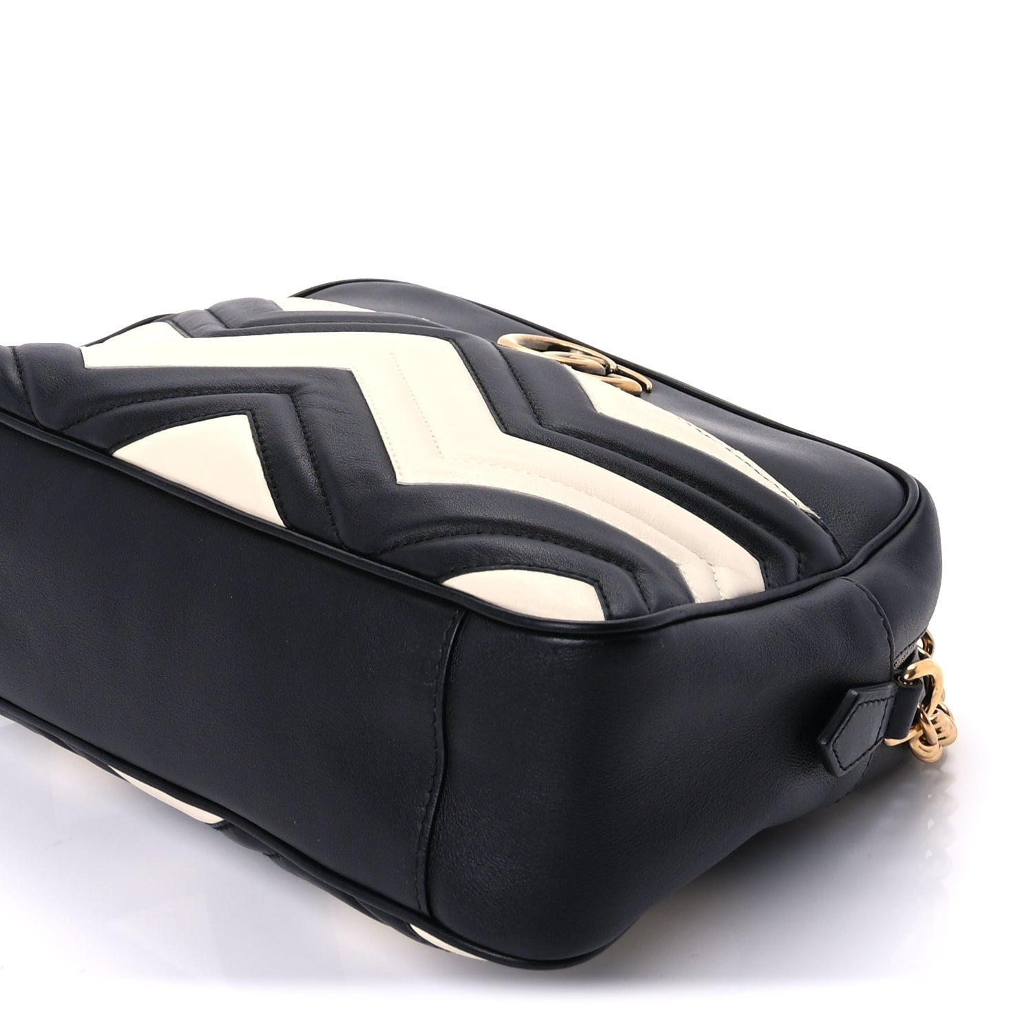 Gucci Calfskin Matelasse Medium GG Marmont Chain Shoulder Bag  Black White 8 of 8