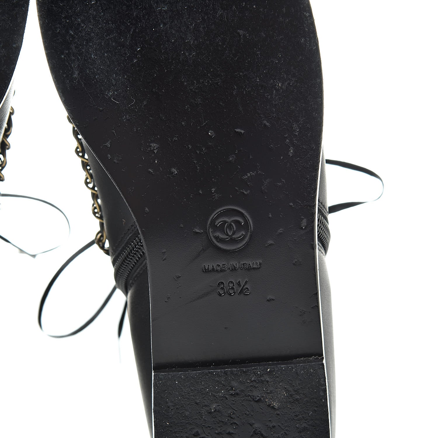 Chanel Calfskin Chain Lace Up Boots 38.5 Black 7 of 12