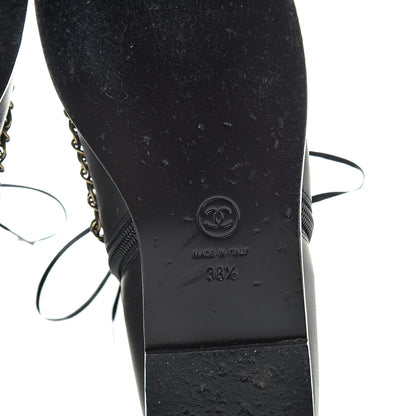 Chanel Calfskin Chain Lace Up Boots 38.5 Black 7 of 12
