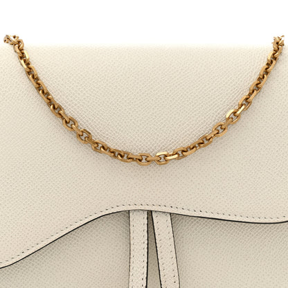 Christian Dior Grained Calfskin Saddle Chain Pouch Off White 9 of 14