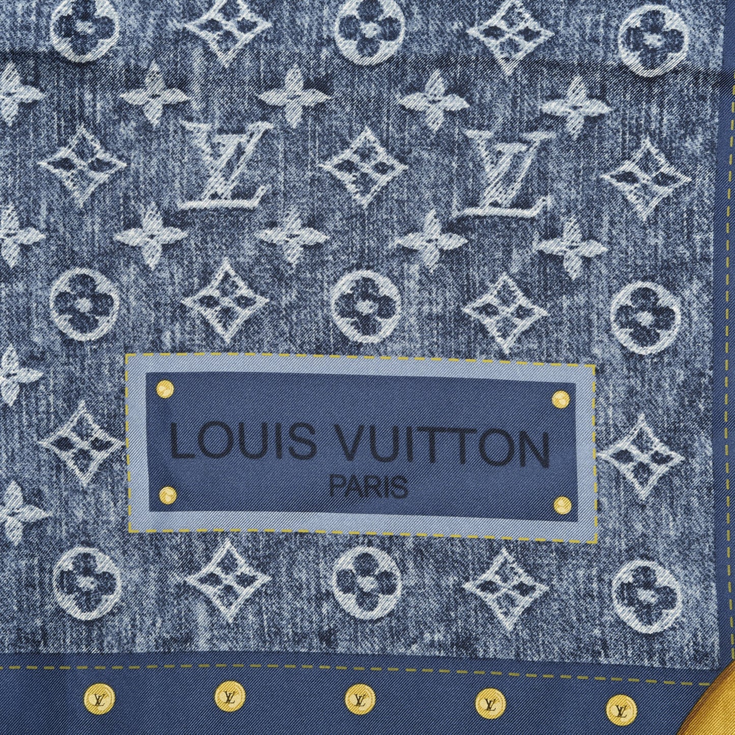 Silk Monogram Denim Bandana Scarf Blue
