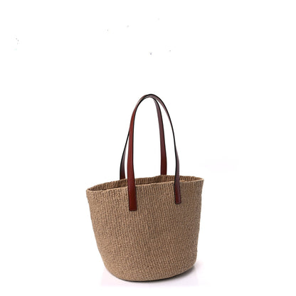 Chloe Raffia Calfskin Horse Medal Large Basket Tote  Sepia Brown 2 of 7