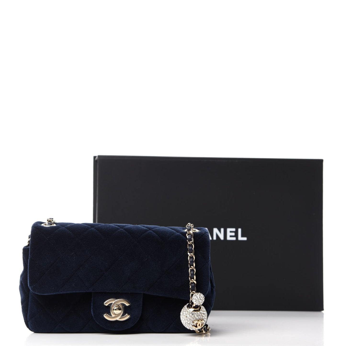Velvet Quilted Mini Rectangular Pearl Crush Flap Navy