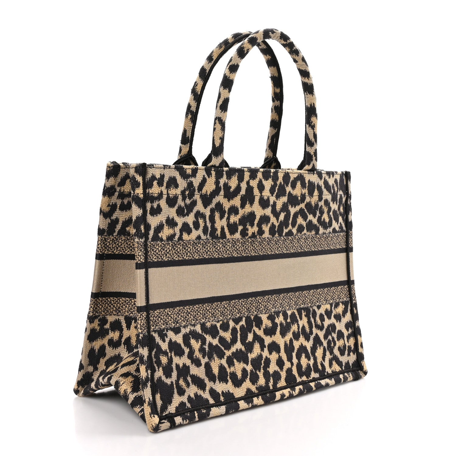 Christian Dior Canvas Mizza Embroidered Medium Leopard Book Tote Beige 3 of 10