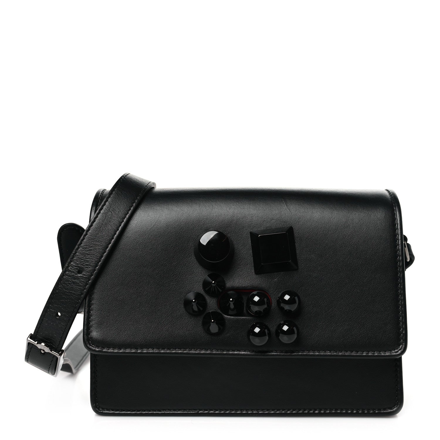 Christian Louboutin Calfskin Studded Carasky Crossbody Bag Black 1 of 9