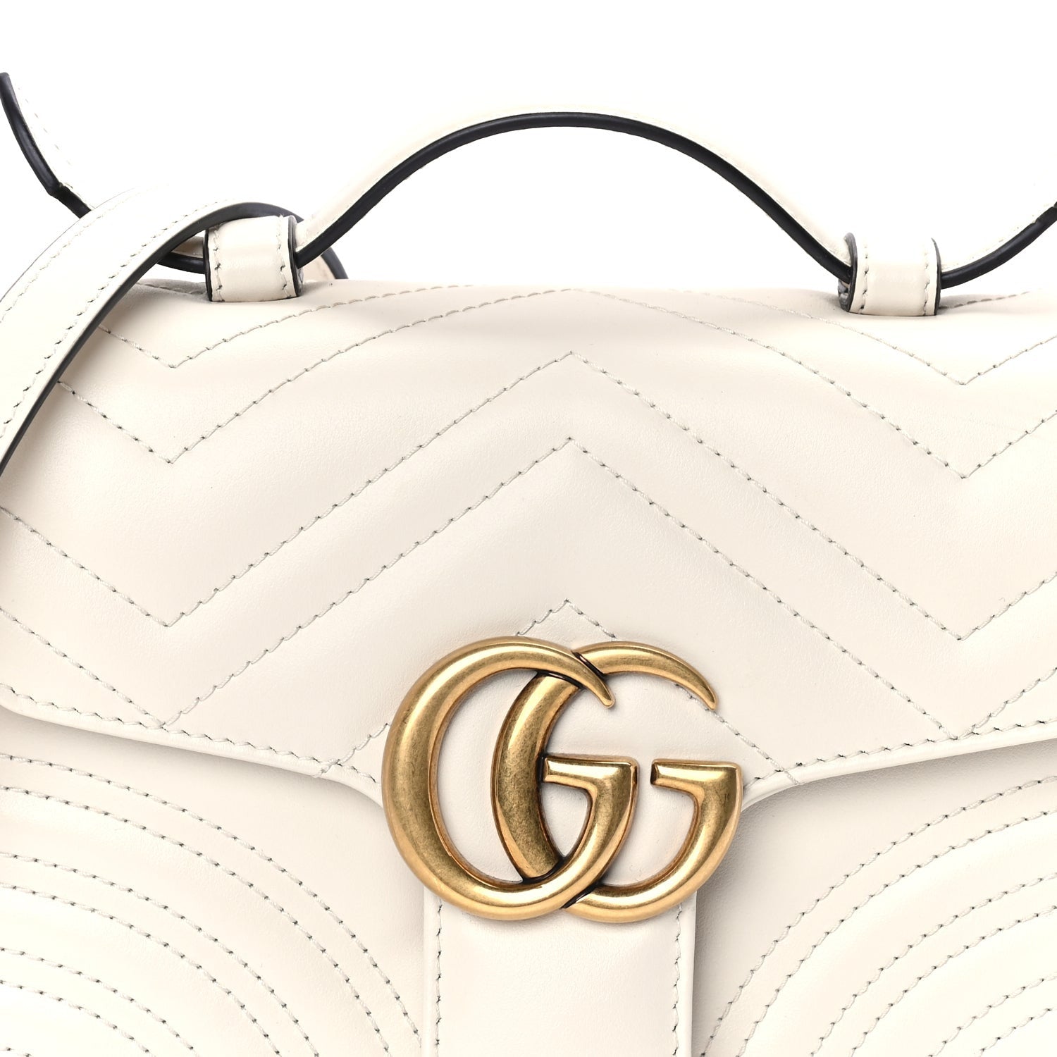 Gucci Calfskin Matelasse Mini GG Marmont Top Handle Shoulder Bag  White 6 of 7