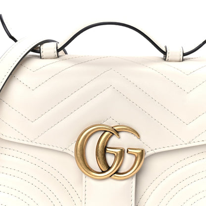 Gucci Calfskin Matelasse Mini GG Marmont Top Handle Shoulder Bag  White 6 of 7