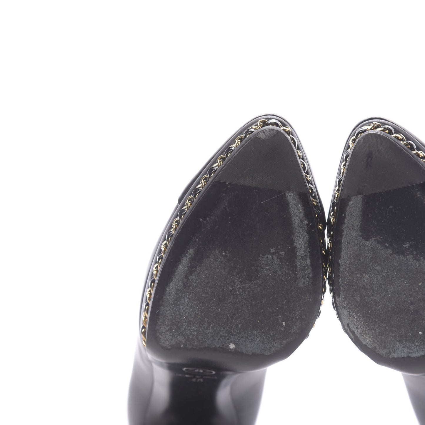 Lambskin Patent CC Cap Toe Platform Chain Pumps 40 Black